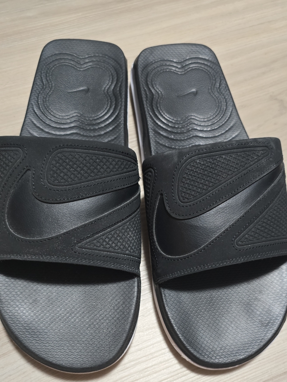 Nike Black Textured Slide Sandals with Swoosh